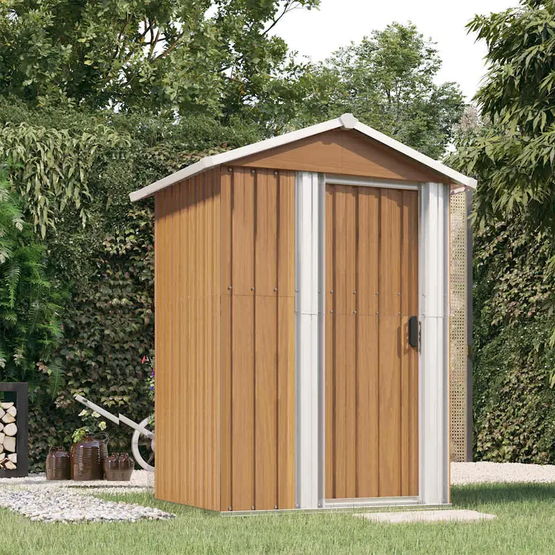 Caseta de jardín marrón 126x97,5x177 cm acero galvanizado