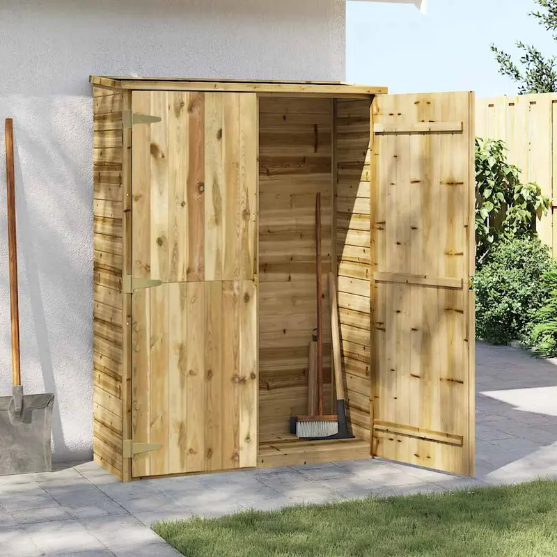 Caseta herramientas jardín madera pino impregnada 123x50x171 cm