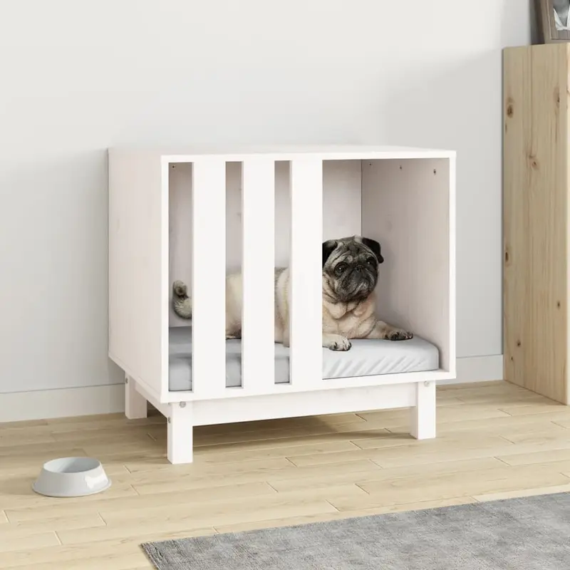 Caseta para perros madera maciza de pino blanco 60x45x57 cm