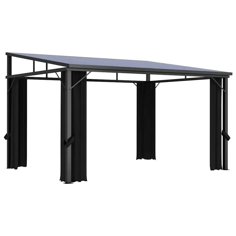 Cenador con cortina gris antracita 405x294x244 cm