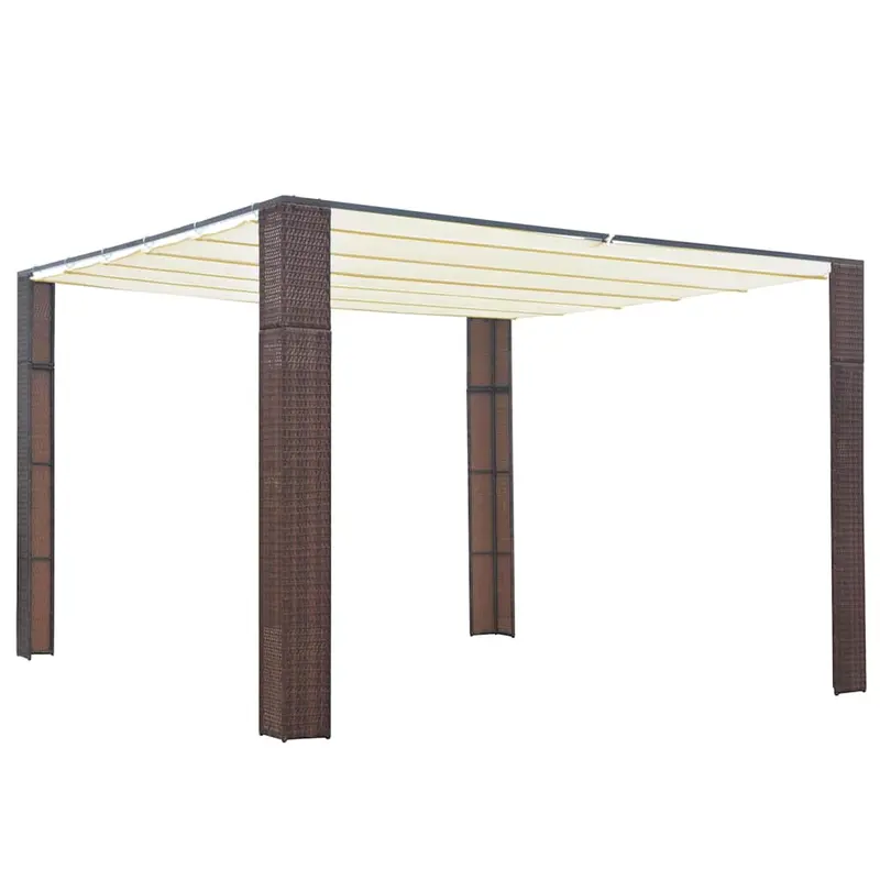 Cenador con techo ratán sintético 300x300x220 cm marrón y crema