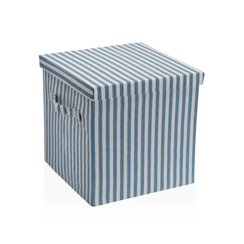 CESTA CON TAPA CUADRADA RAYAS AZUL