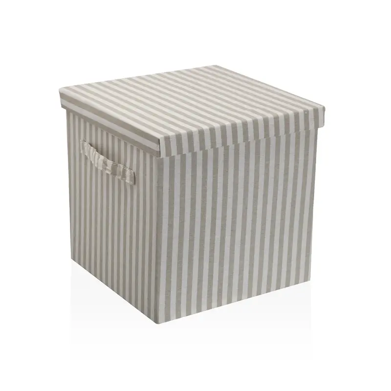 CESTA CON TAPA CUADRADA RAYAS GRIS