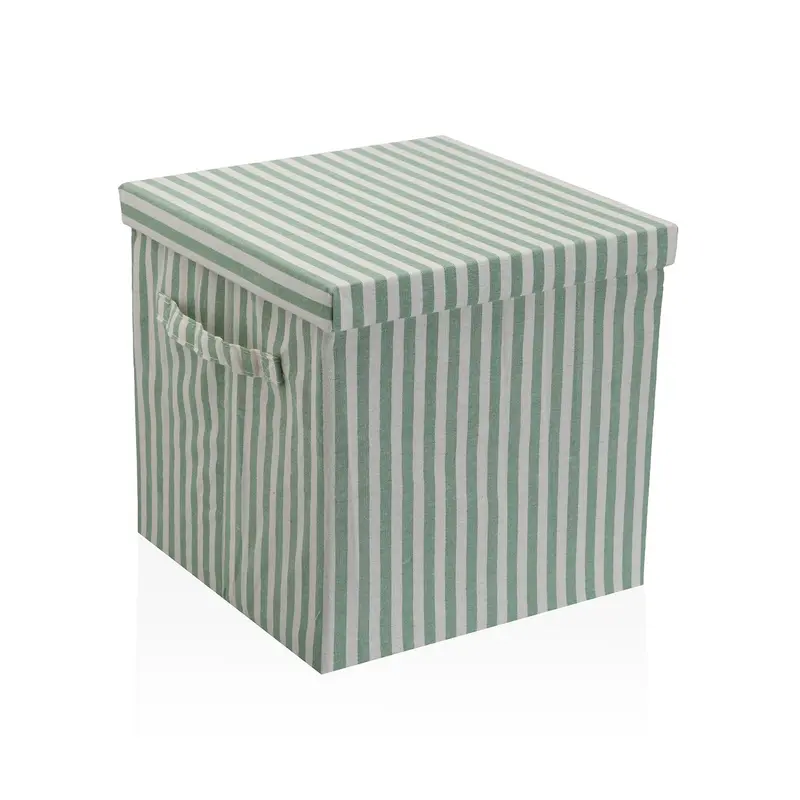 CESTA CON TAPA CUADRADA RAYAS VERDE