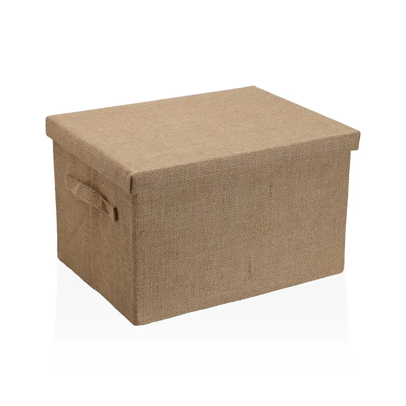 CESTA CON TAPA RECTANGULAR JUTE