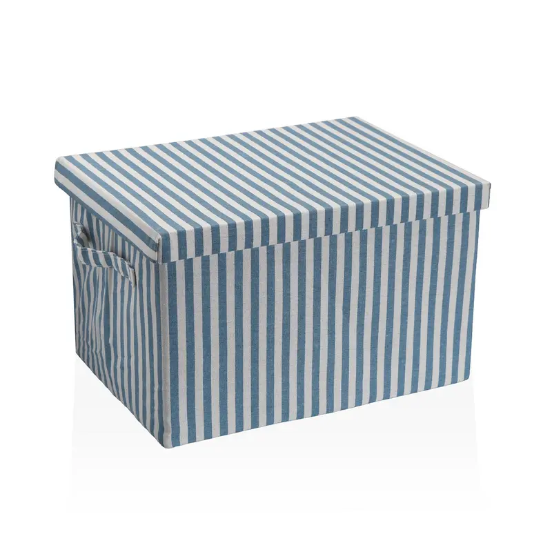 CESTA CON TAPA RECTANGULAR RAYAS AZUL