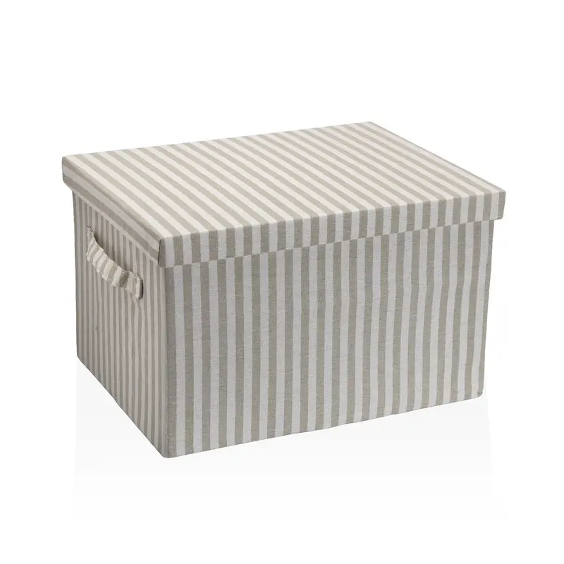 CESTA CON TAPA RECTANGULAR RAYAS GRIS