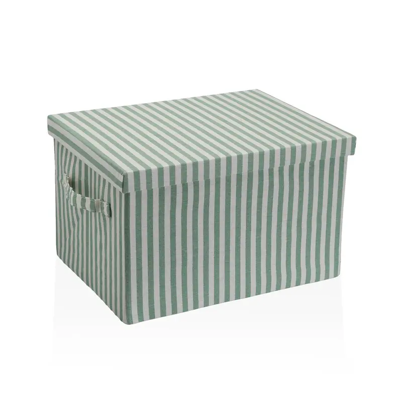CESTA CON TAPA RECTANGULAR RAYAS VERDE