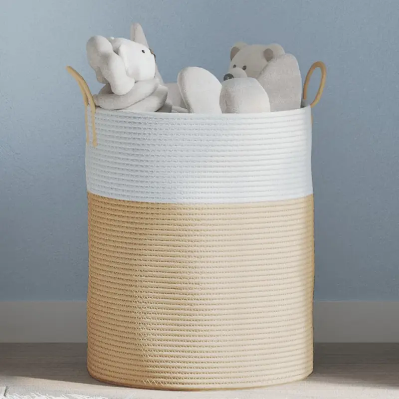 Cesta de almacenaje algodón beige y blanco Ø38x46 cm