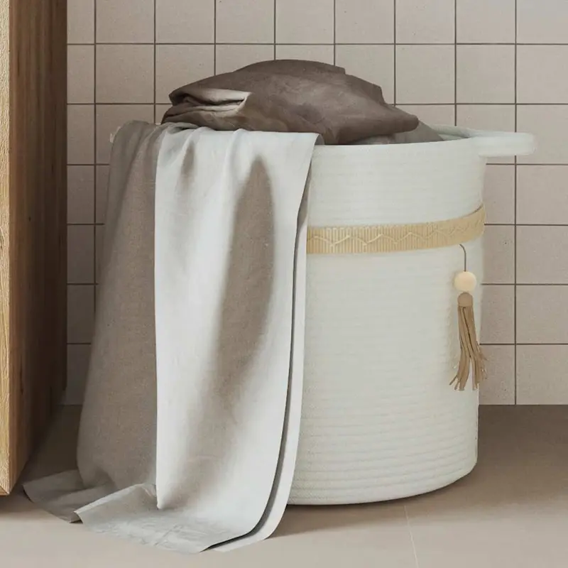 Cesta de almacenaje algodón blanco Ø38x36 cm