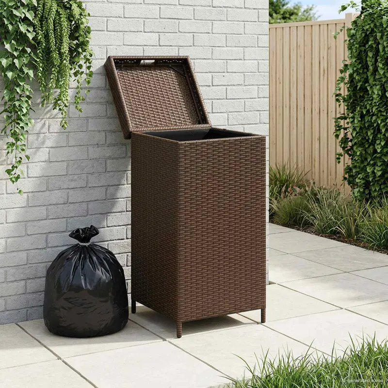 Cesta de Basura Exterior Marrón 40 x 40 x 80 cm ratán sintético