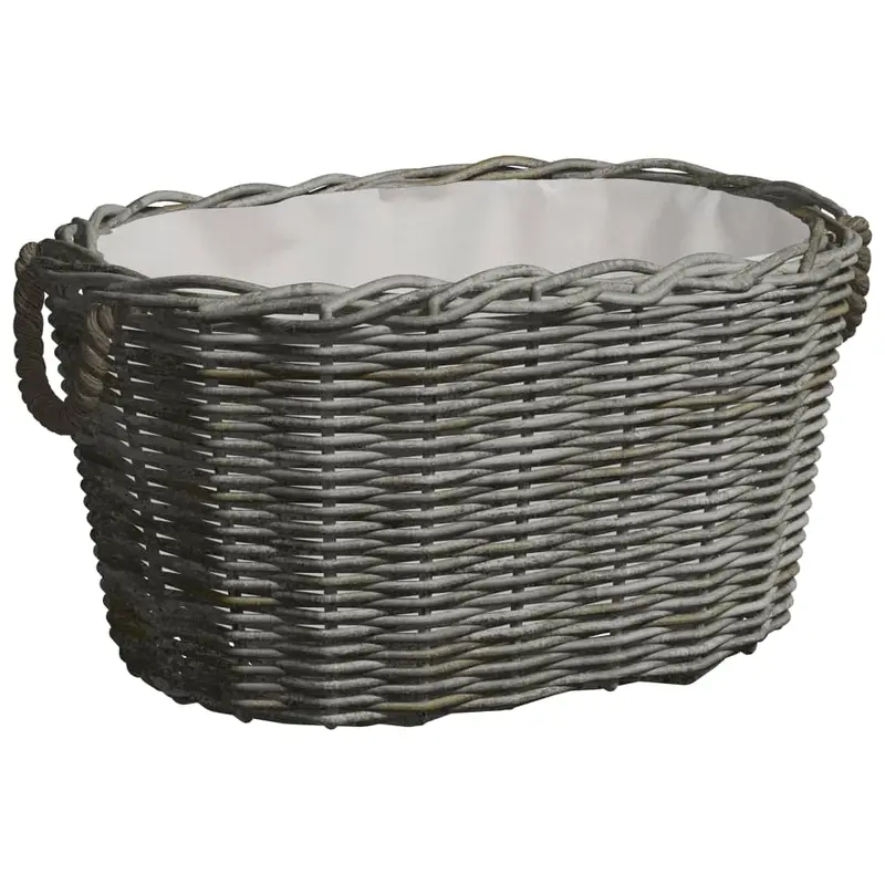 Cesta de leña asas de transporte sauce natural gris 59x42x28 cm