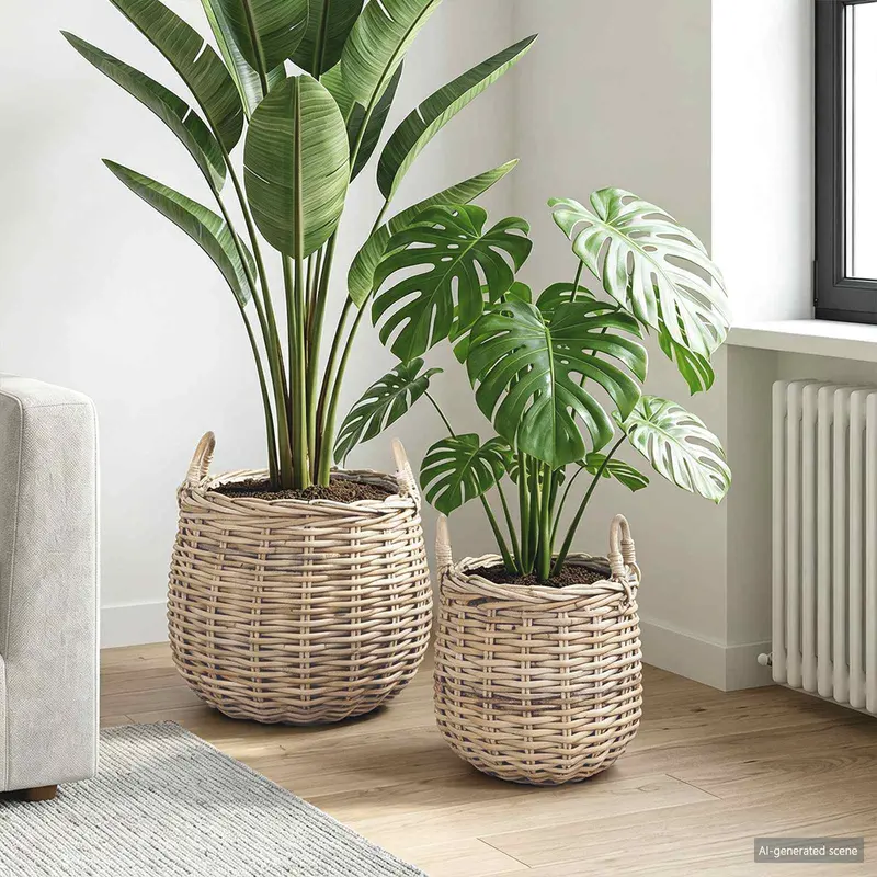 Cesta de Maceta con almacenamiento 2 pcs Gris Ratán Lacak