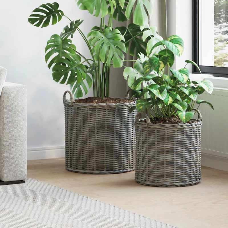 Cesta de Maceta con almacenamiento 2 pcs Gris Rattan Lacak