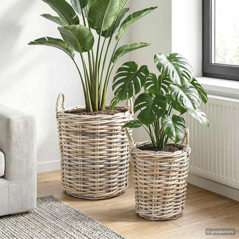 Cesta de Plantas con almacenamiento 2 pcs Gris Ratán Kubu