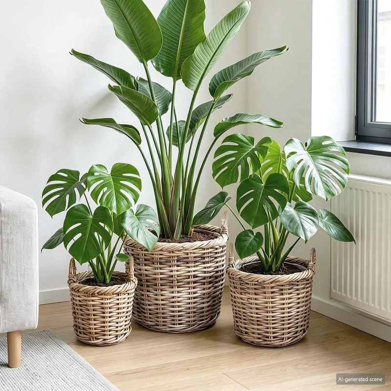 Cesta para Plantas 3 pcs Gris Kubu Ratán Kubu