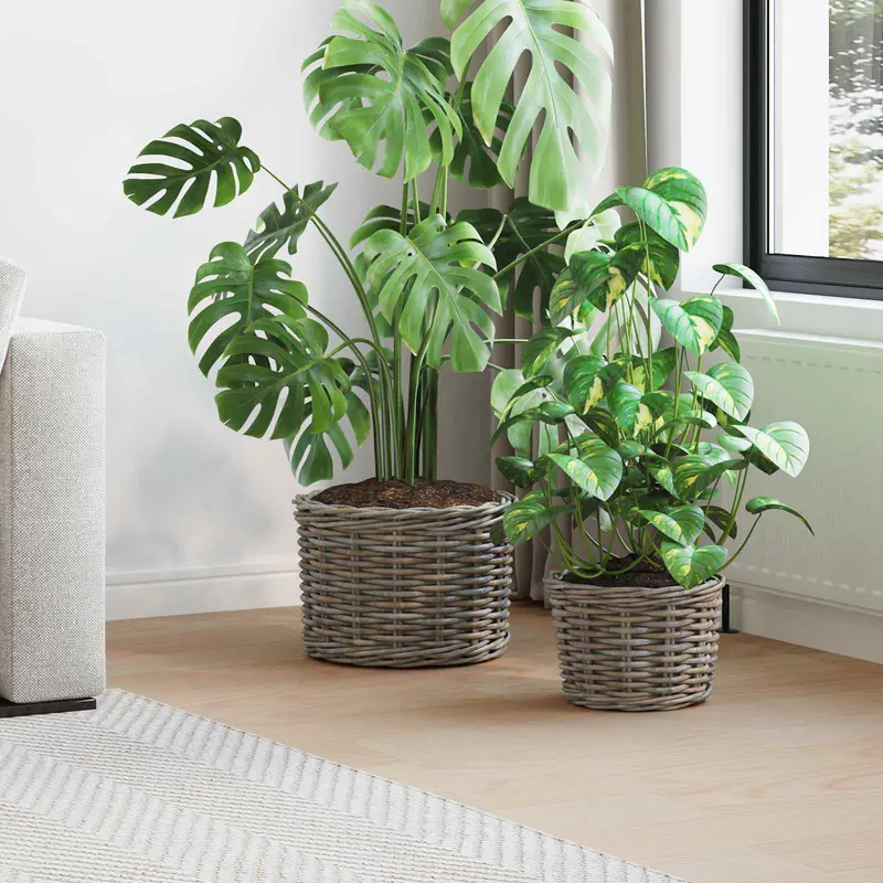Cesta para Plantas con almacenamiento 2 pcs Gris Ratán Kubu