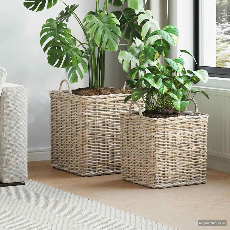 Cesta para Plantas con almacenamiento 2 pcs Gris Ratán Lacak