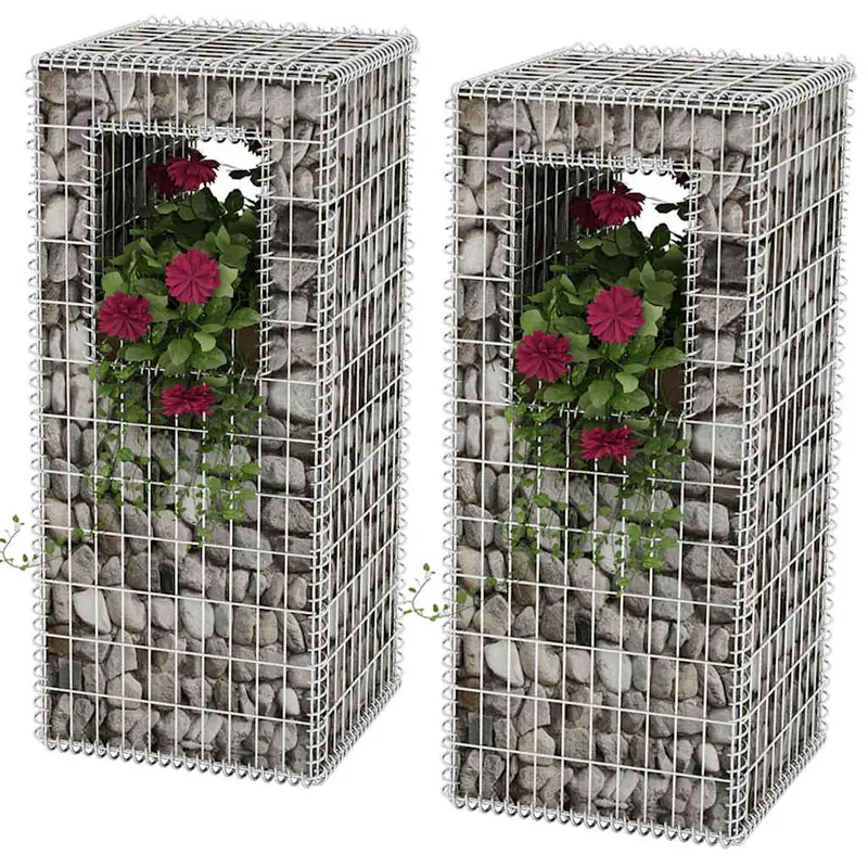 Cesta poste/jardinera de gaviones 2 unidades acero 50x50x120 cm