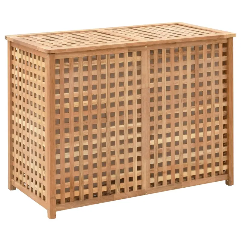 Cesto para la ropa sucia madera maciza de nogal 87,5x46x67 cm
