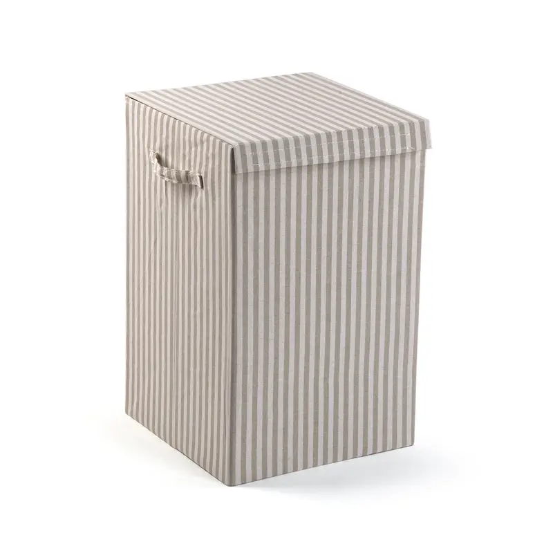 CESTO ROPA PLEGABLE  RAYAS GRIS