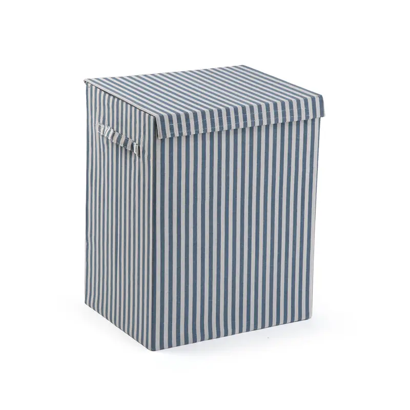 CESTO ROPA RECTANGULAR PLEGABLE RAYAS AZUL
