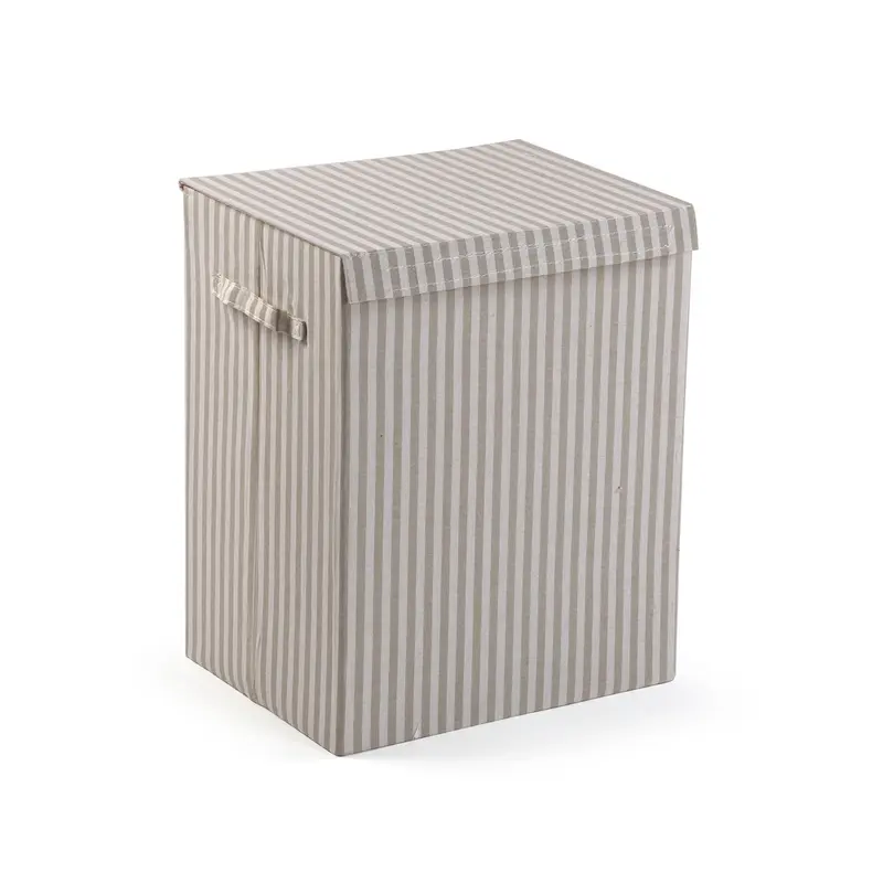 CESTO ROPA RECTANGULAR PLEGABLE  RAYAS GRIS
