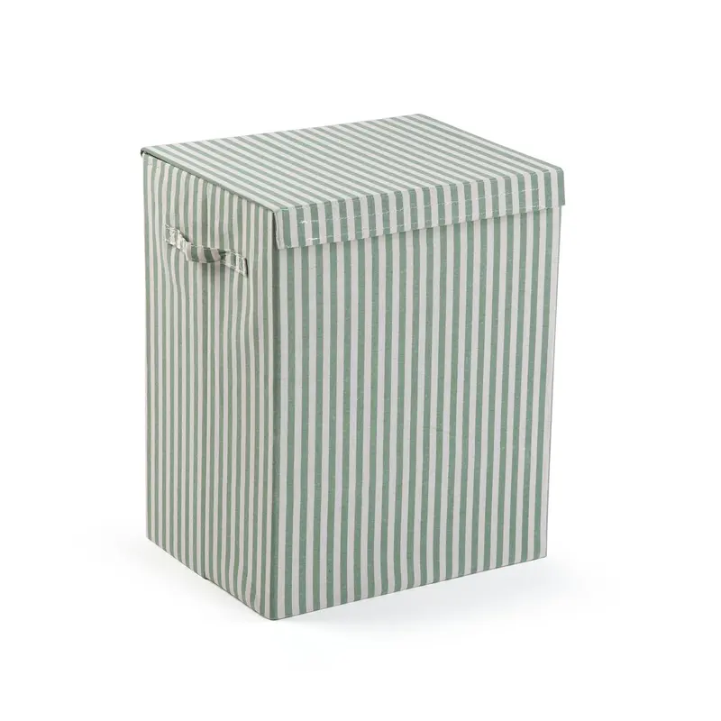 CESTO ROPA RECTANGULAR PLEGABLE RAYAS VERDE