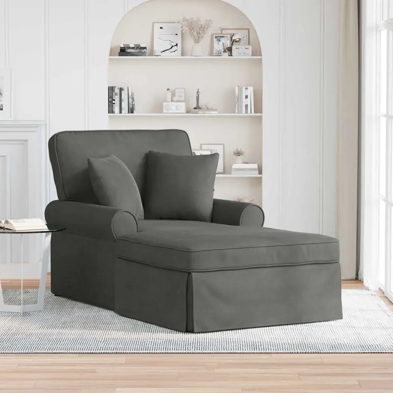 Chaise Lounge con Falda 3 pcs Gris oscuro Tela de Pana