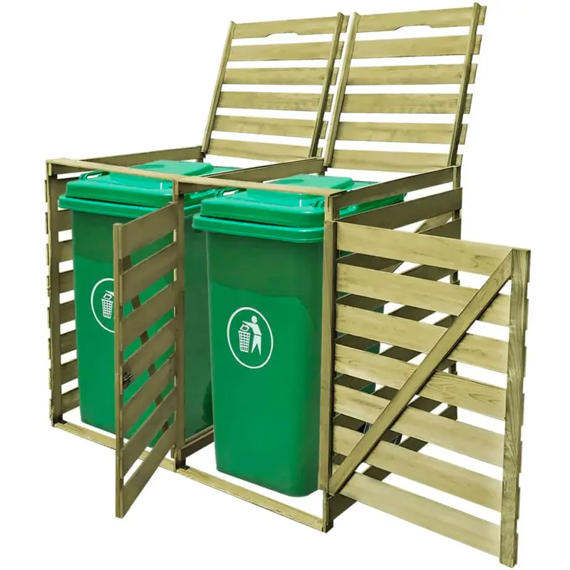 Cobertizo doble contenedor de basura madera impregnada 240 L