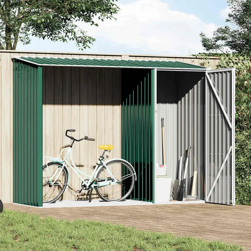 Cobertizo jardín de leña acero galvanizado verde 245x98x159 cm
