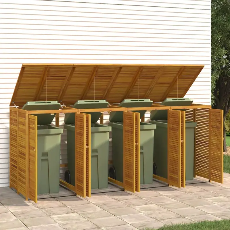 Cobertizo para 4 cubos de basura madera acacia 280x89x117cm