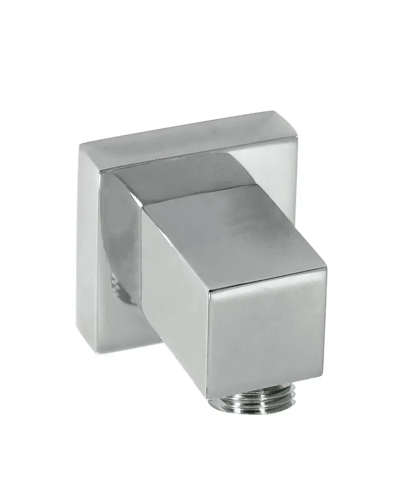 Codo cuadrado de pared para flexo de ducha con acabado cromado de diseño moderno TRES