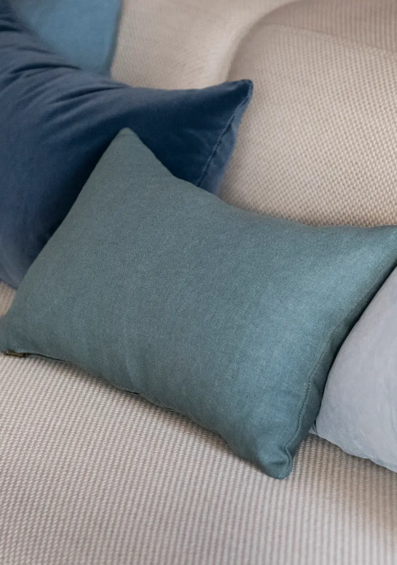 Cojín Deco Artesano Puro Lino Turquesa