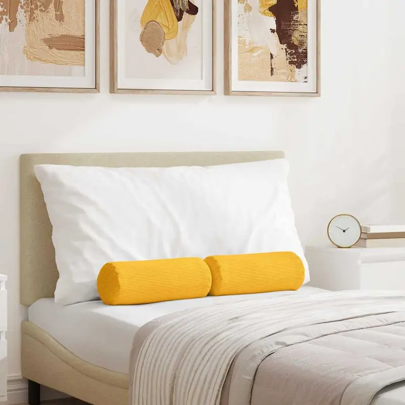 Cojines Bolster 2 pcs Amarillo Claro Ø 15 x 40 cm Tela de pana