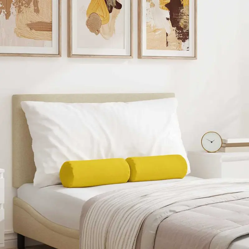 Cojines Bolster 2 pcs Amarillo Claro Ø 15 x 40 cm tela