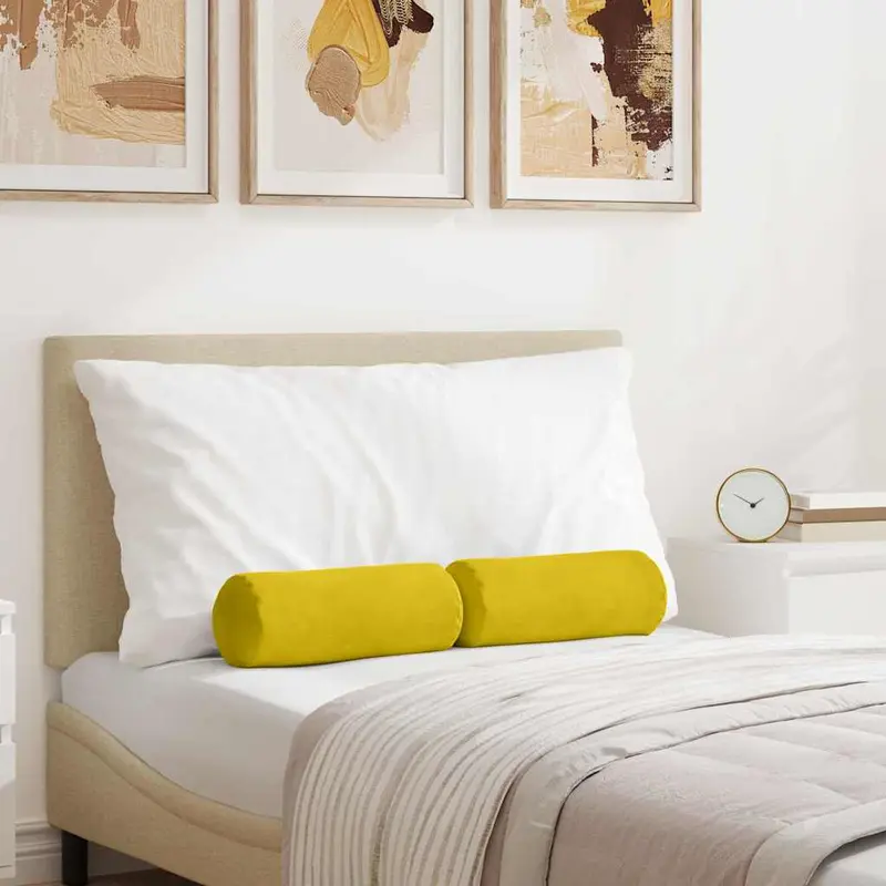 Cojines Bolster 2 pcs Amarillo Ø 15 x 40 cm Tela de pana