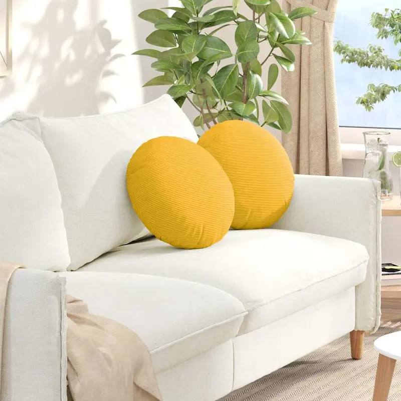 Cojines para asiento 2 pcs Amarillo Claro Ø 40 cm Tela de pana