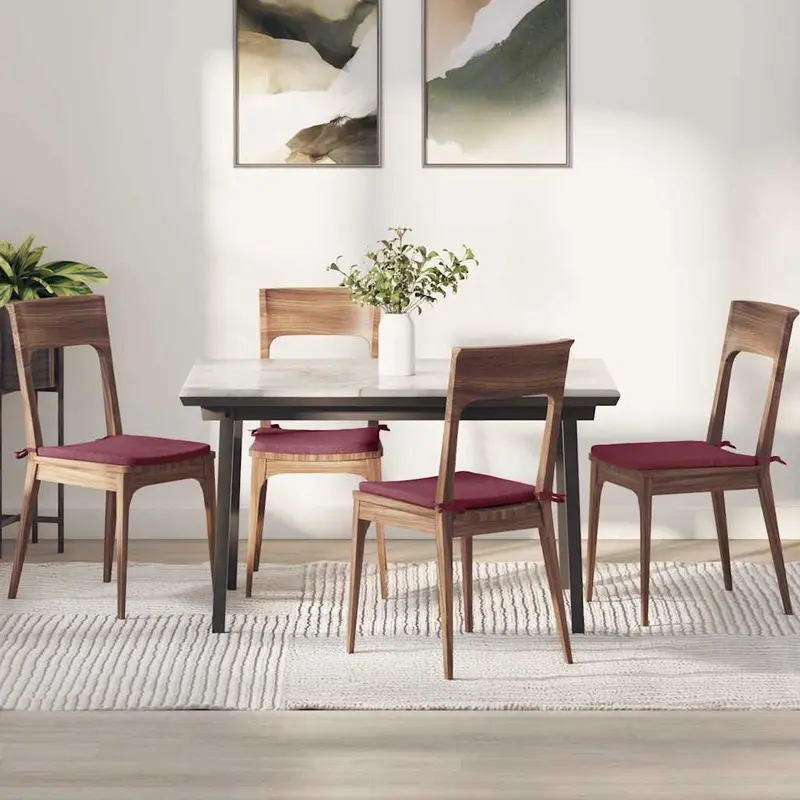 Cojines para asiento 4 pcs Rojo vino 40 x 40 x 3 cm tela