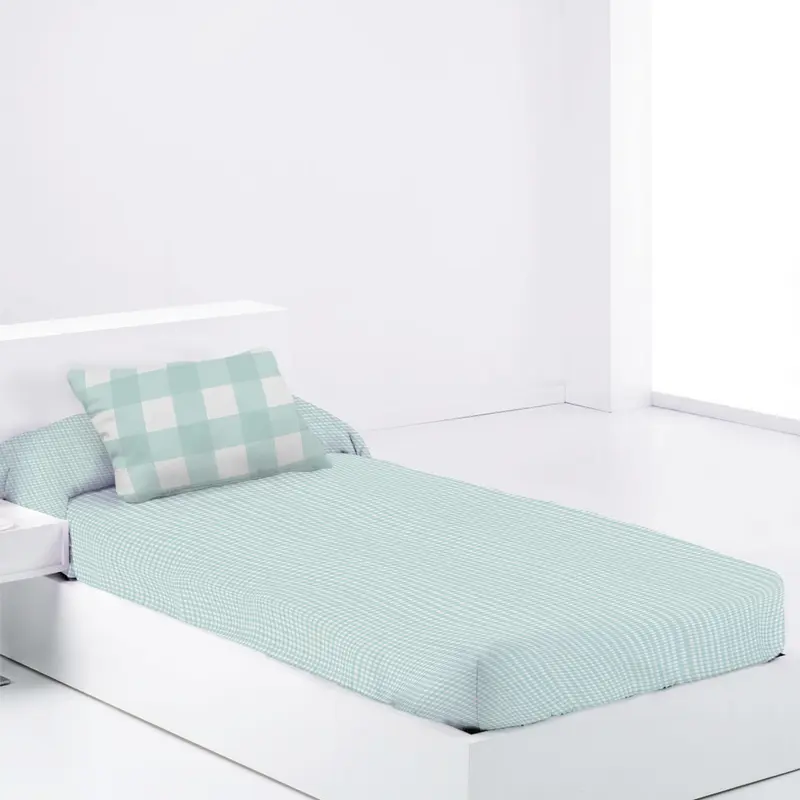 Colcha Ajustable Acolchada Vichy Agua Marino