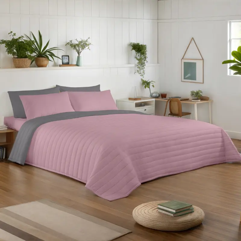 COLCHA BOUTI BICOLOR ROSA VIEJO/GRIS L.807