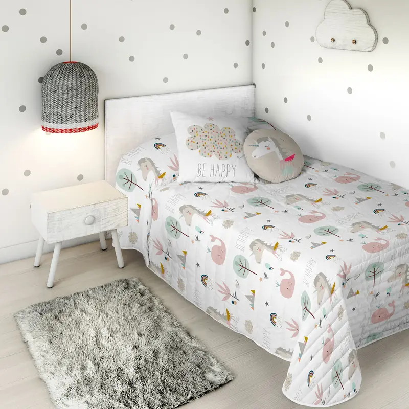 COLCHA BOUTI ESTAMPADA INFANTIL RAINBOWLAND 100% ALGODÓN