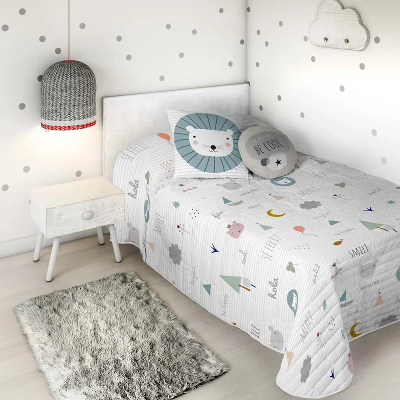 COLCHA BOUTI ESTAMPADA INFANTIL SE FELIZ 100% ALGODÓN
