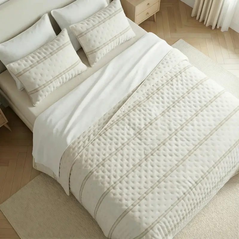Colcha boutí estampada Nua Beige tacto suave