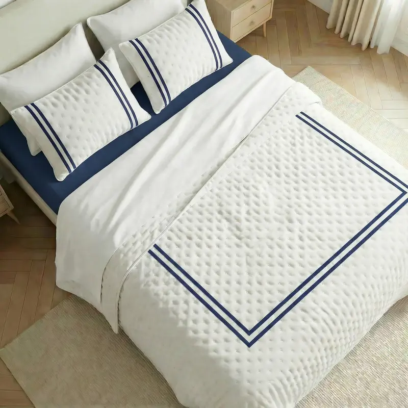 Colcha boutí estampada Oliva Azul tacto suave