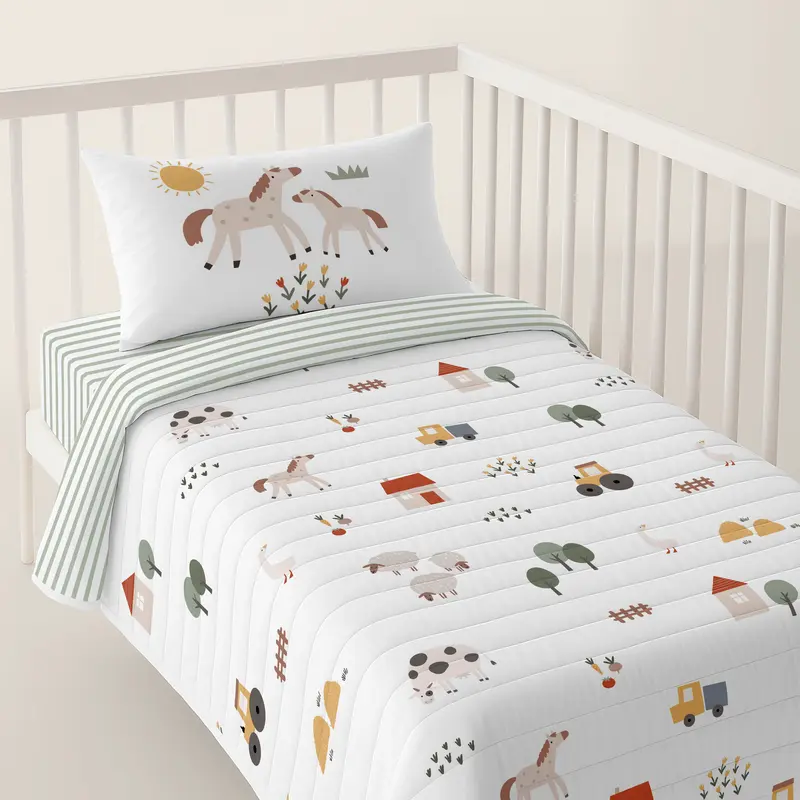 COLCHA BOUTI REVERSIBLE CUNA BEBÉ FARM LIFE 100% ALGODÓN
