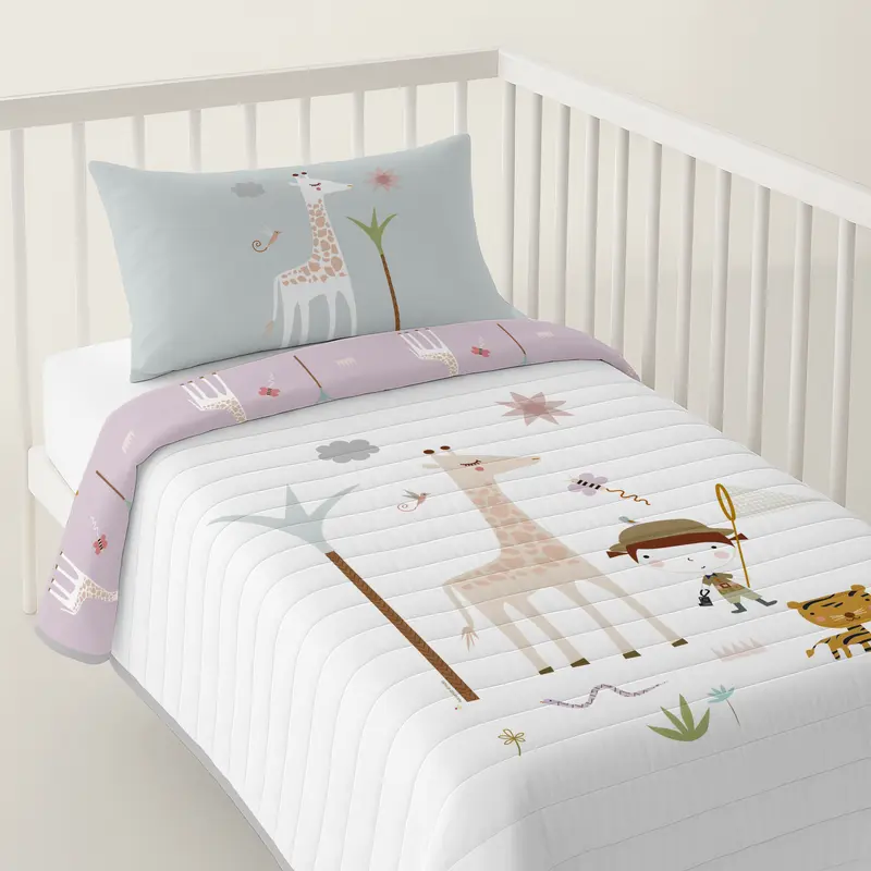 COLCHA BOUTI REVERSIBLE ESTAMPADA BEBÉ CUNA EXPLORADORA 100% ALGODÓN