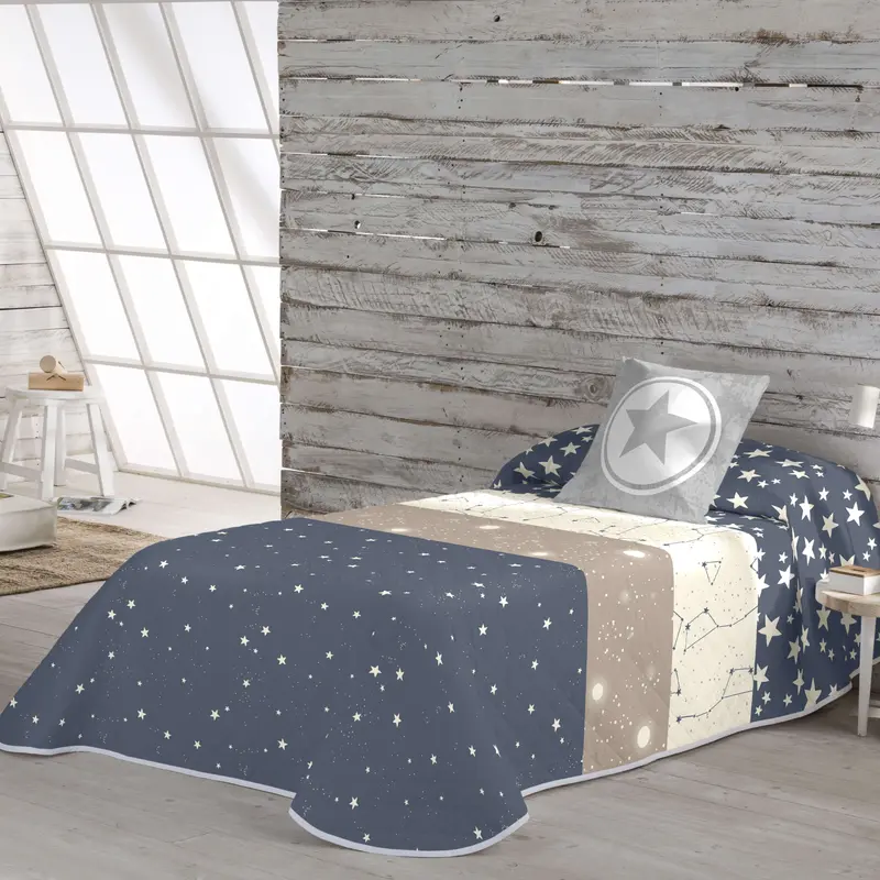COLCHA BOUTI REVERSIBLE ESTAMPADA INFANTIL INDIGO 100% ALGODÓN