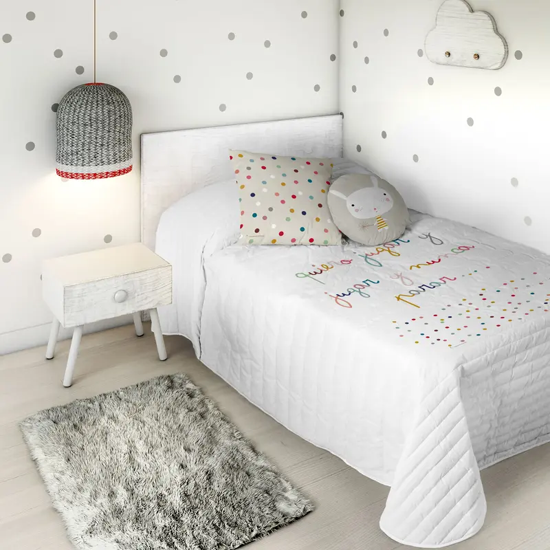 COLCHA BOUTI REVERSIBLE ESTAMPADA INFANTIL JUGAR 100% ALGODÓN