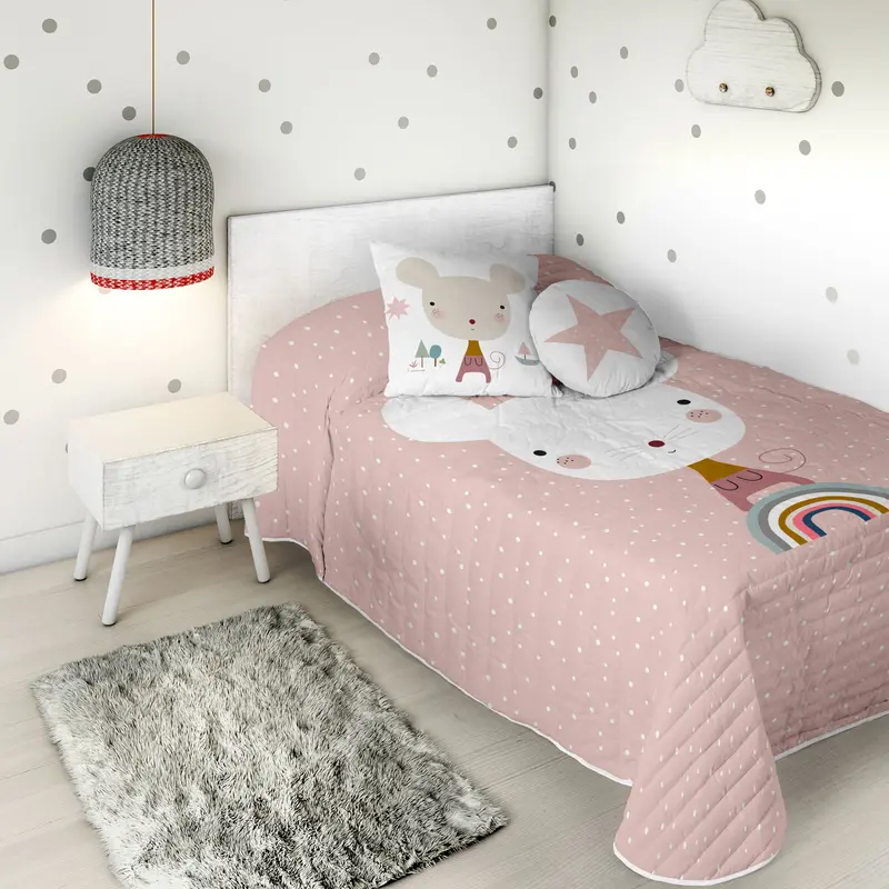 COLCHA BOUTI REVERSIBLE ESTAMPADA INFANTIL SUSANITA ROSA 100% ALGODÓN
